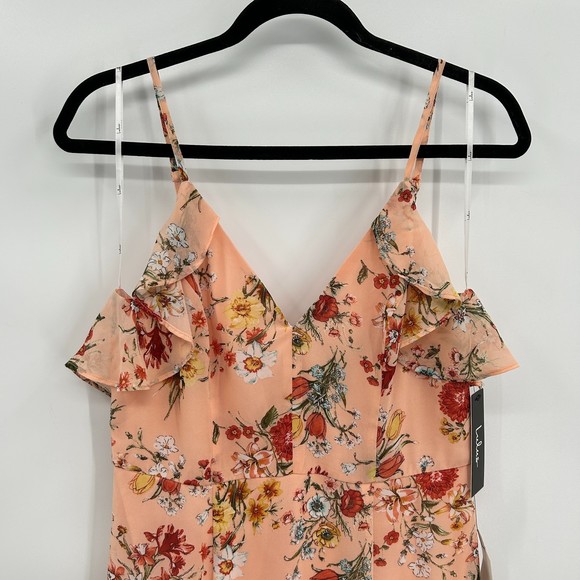NWT LULUS Gabriella Blush Pink Floral Print Ruffled High-Low Maxi Dress Medium - Picture 7 of 9